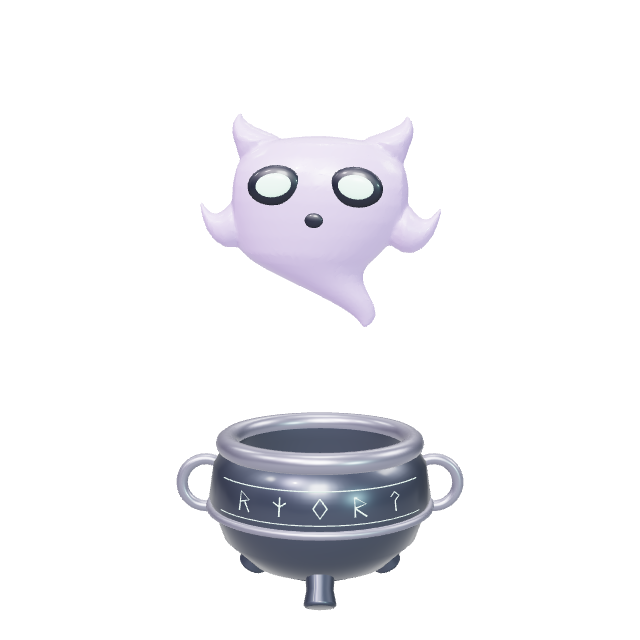 The current HAUNT familiar floating above its obsidian cauldron